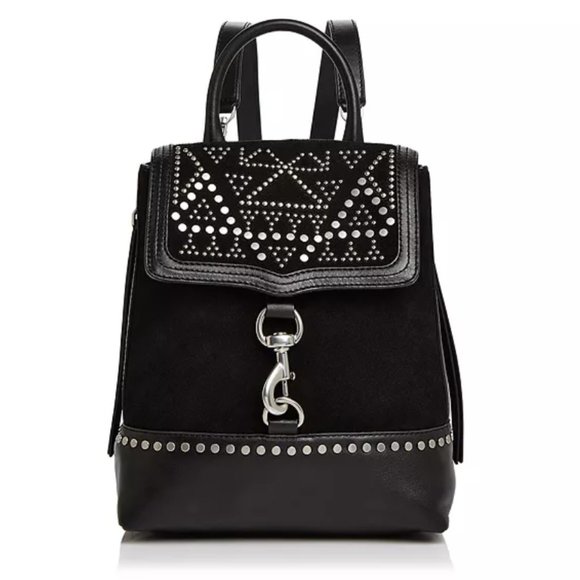 Rebecca MinkoffBree Studded Suede & Leather Convertible Backpack Black - Picture 1 of 3